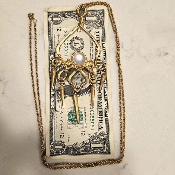 Fairycore Magic Moonstone Boho Art Nouveau Fringe Pendant Necklace Matte Gold - Picture 6 of 6